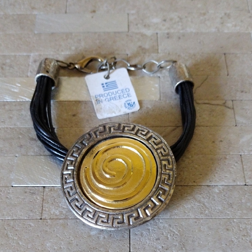 Greek Key Spiral Medallion Bracelet Silver And Gold Tone NWT
